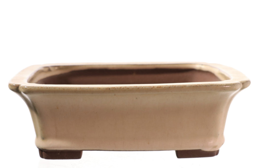 Tokoname Yamaaki Cream Glazed Indented Rectangle Bonsai Pot- 7.25" x 6" x 2.25"