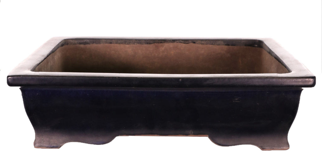 Tokoname Yamaaki Dark Navy Blue Glazed Rectangle Bonsai Pot - 13.75" x 10.75" x 3.75"