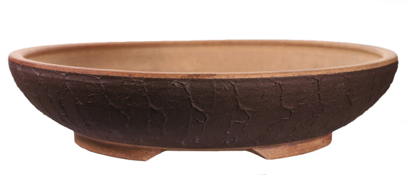 Sara Rayner Dark Brown Textured Unglazed Round Bonsai Pot - 18.25