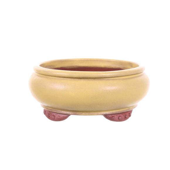 Jim Gremel Shohin Round Green Glazed Bonsai Pot 4.25