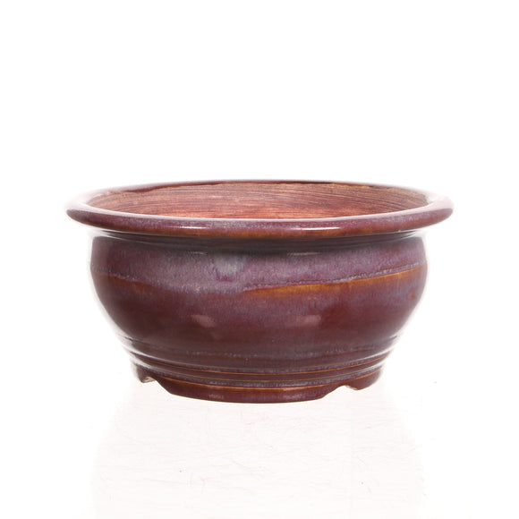 Steve Gossert Purple and Blue Glazed Round Bonsai Pot - 5.75