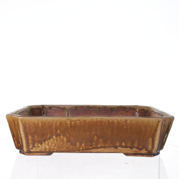 Sam Miller Brown/ Mustard Indented Rectangle Bonsai Pot - Stained - 13.25