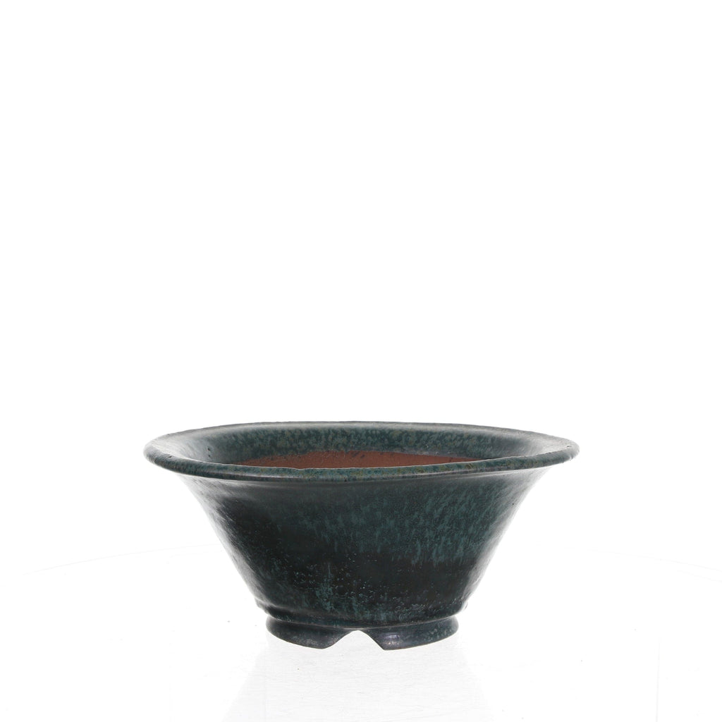 Shuha-Semi Cascade Blue Glazed Round Bonsai Pot- 8.75" x 8.75" x 3.75"