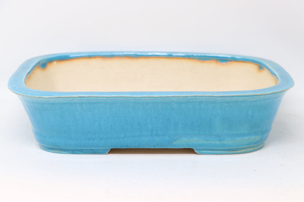 Roy Minarai Glazed Baby Blue Rounded Rectangle Bonsai Pot - 10.5" x 8" x 2.5"