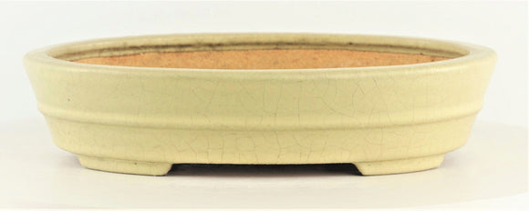 Tokoname Hattori Cream Glazed Oval Bonsai Pot - 10.5